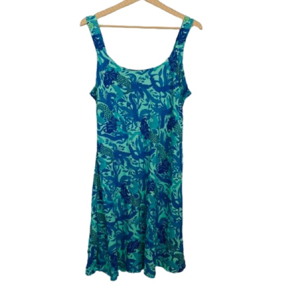 Rainbow Teal & Aqua Floral Mini Dress - Abstract Print - Size L - Picture 2 of 10